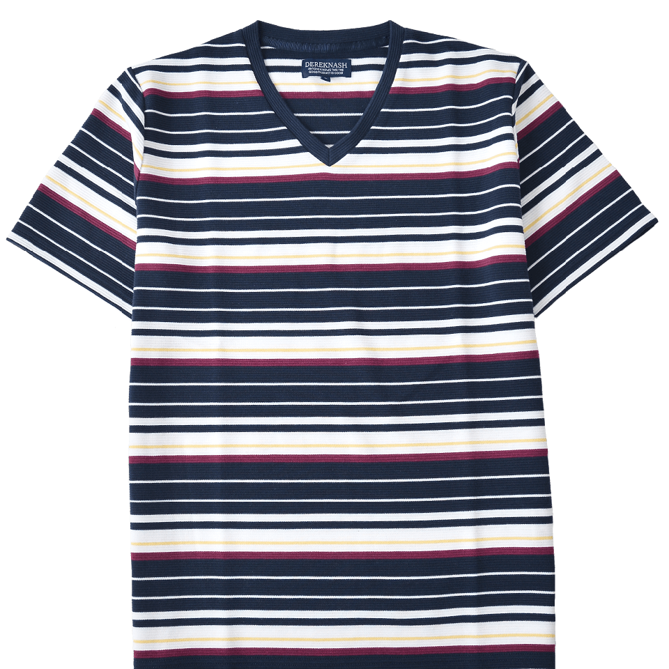 Tシャツ　リップルボーダーT　Vネック　涼感素材　ジャガード織り　485-420